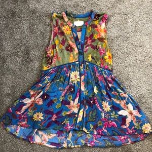 Anthropologie rayon floral sleeveless blouse